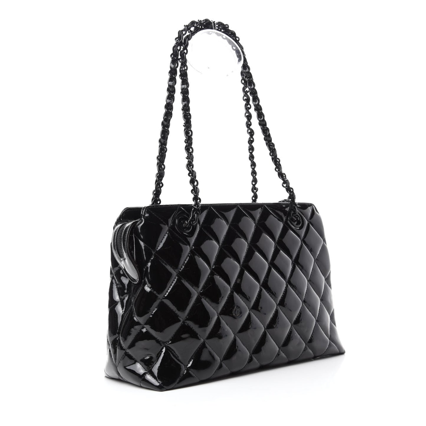 Patent Quilted Tote Black