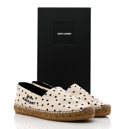 Saint Laurent Canvas Nappa Polka Dot Elba Light Logo Embroidered Espadrilles 38 Cream Black 9 of 9