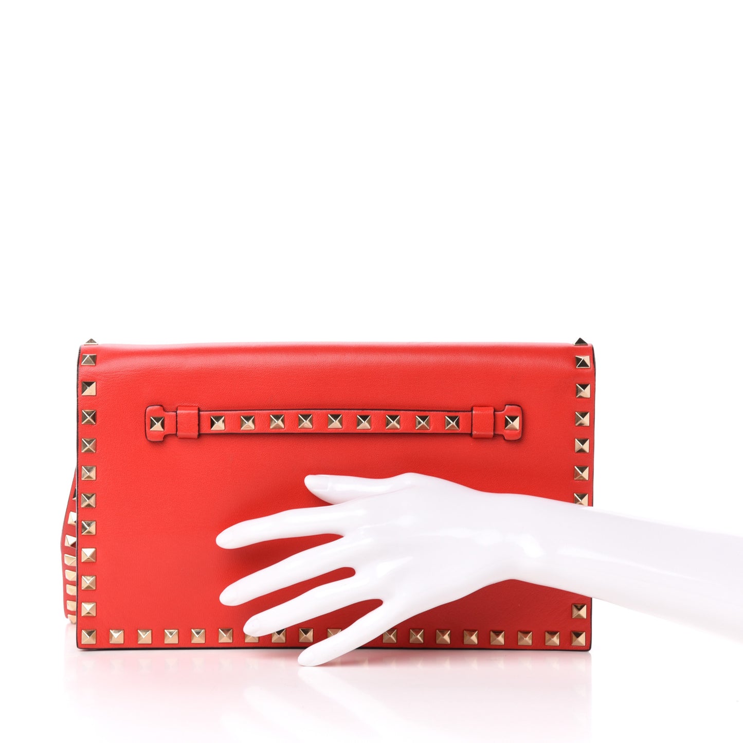 Nappa Rockstud Wristlet Clutch Deep Orange