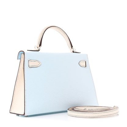 Hermes Chevre Mysore Horseshoe Mini Kelly Sellier 20 Bleu Brume Nata 3 of 13