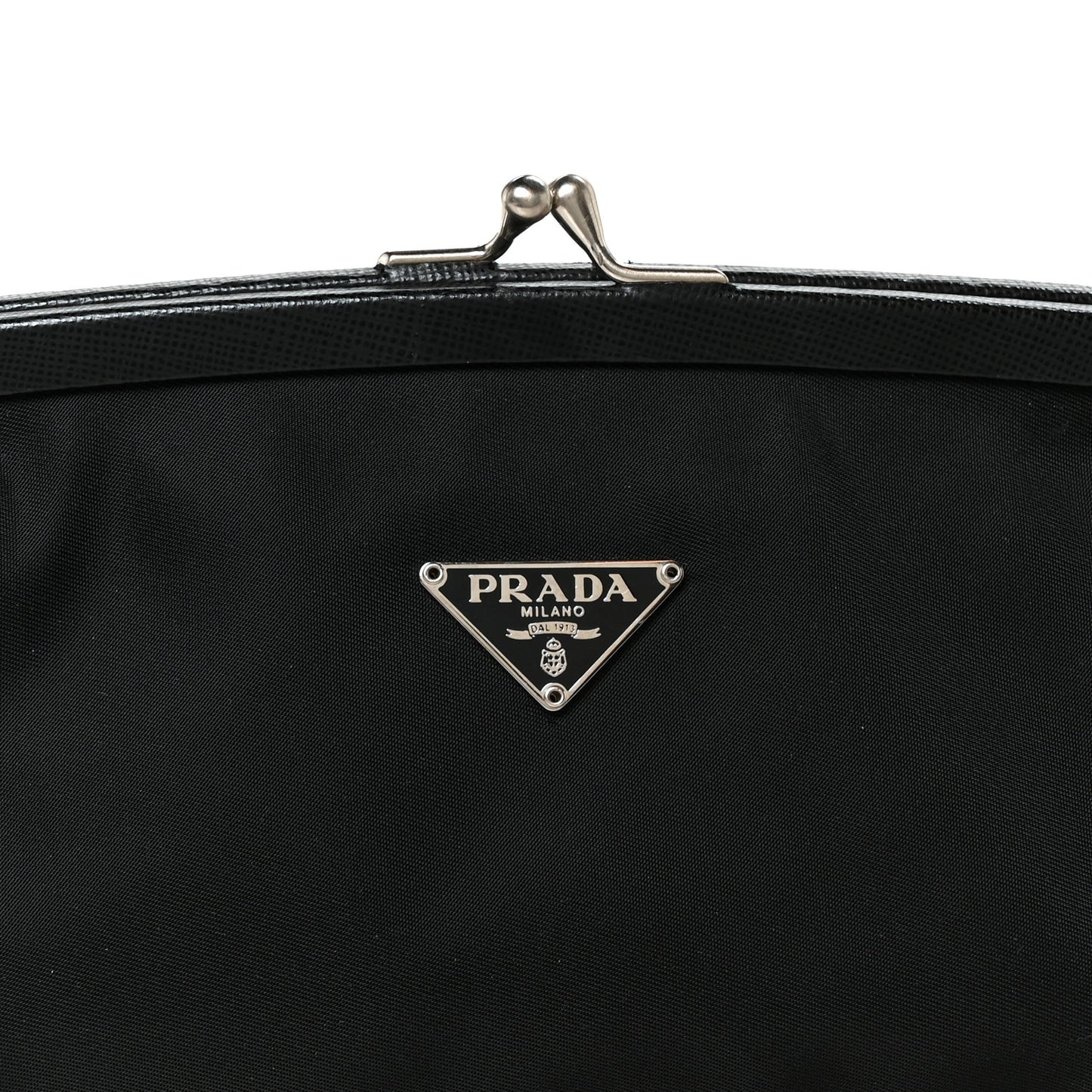 Tessuto Nylon Saffiano Kisslock Shoulder Bag Black