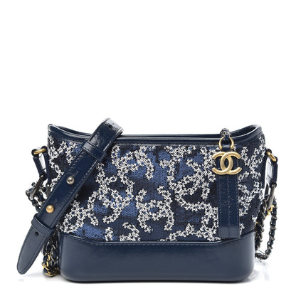 Chanel Sequin Calfskin Small Gabrielle Hobo Navy Blue White 1 of 11