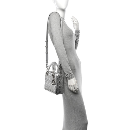 Christian Dior Metallic Grained Calfskin Cannage Small Lucky Badges My Lady Dior Silver 2 of 12