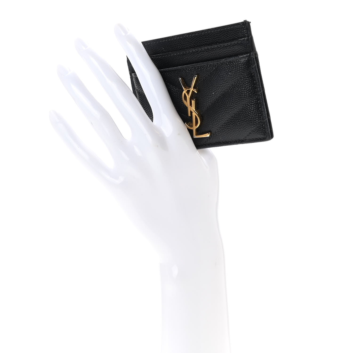 Saint Laurent Grain De Poudre Matelasse Chevron Monogram Credit Card Case Black 2 of 7