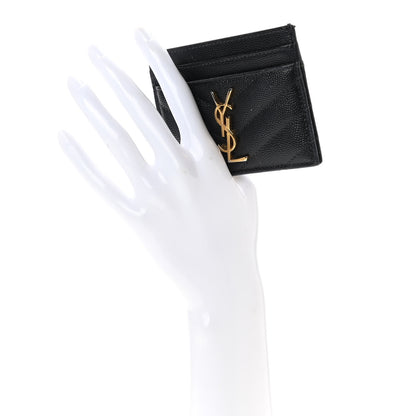 Saint Laurent Grain De Poudre Matelasse Chevron Monogram Credit Card Case Black 2 of 7