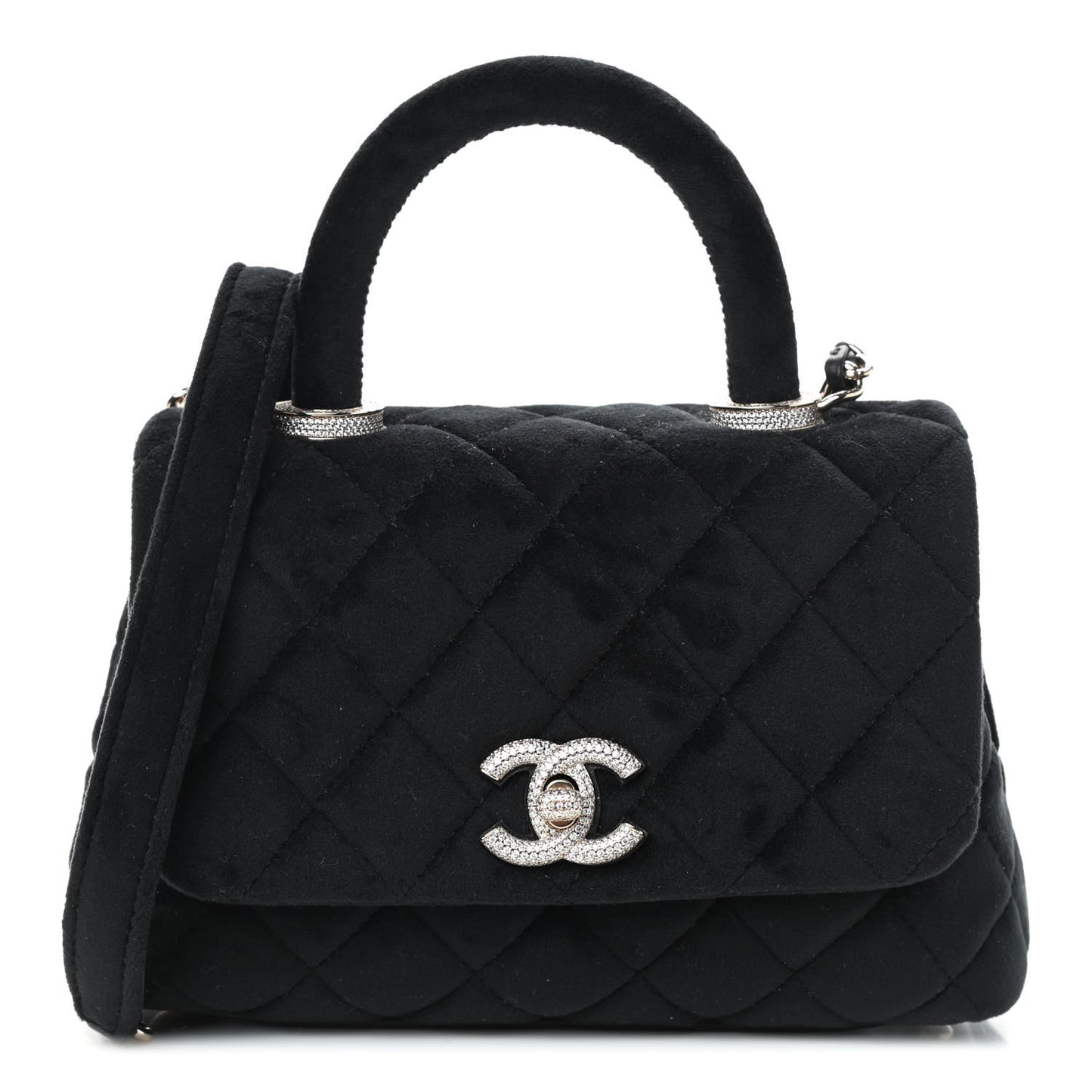 Velvet Crystal Quilted Extra Mini Coco Handle Flap Black
