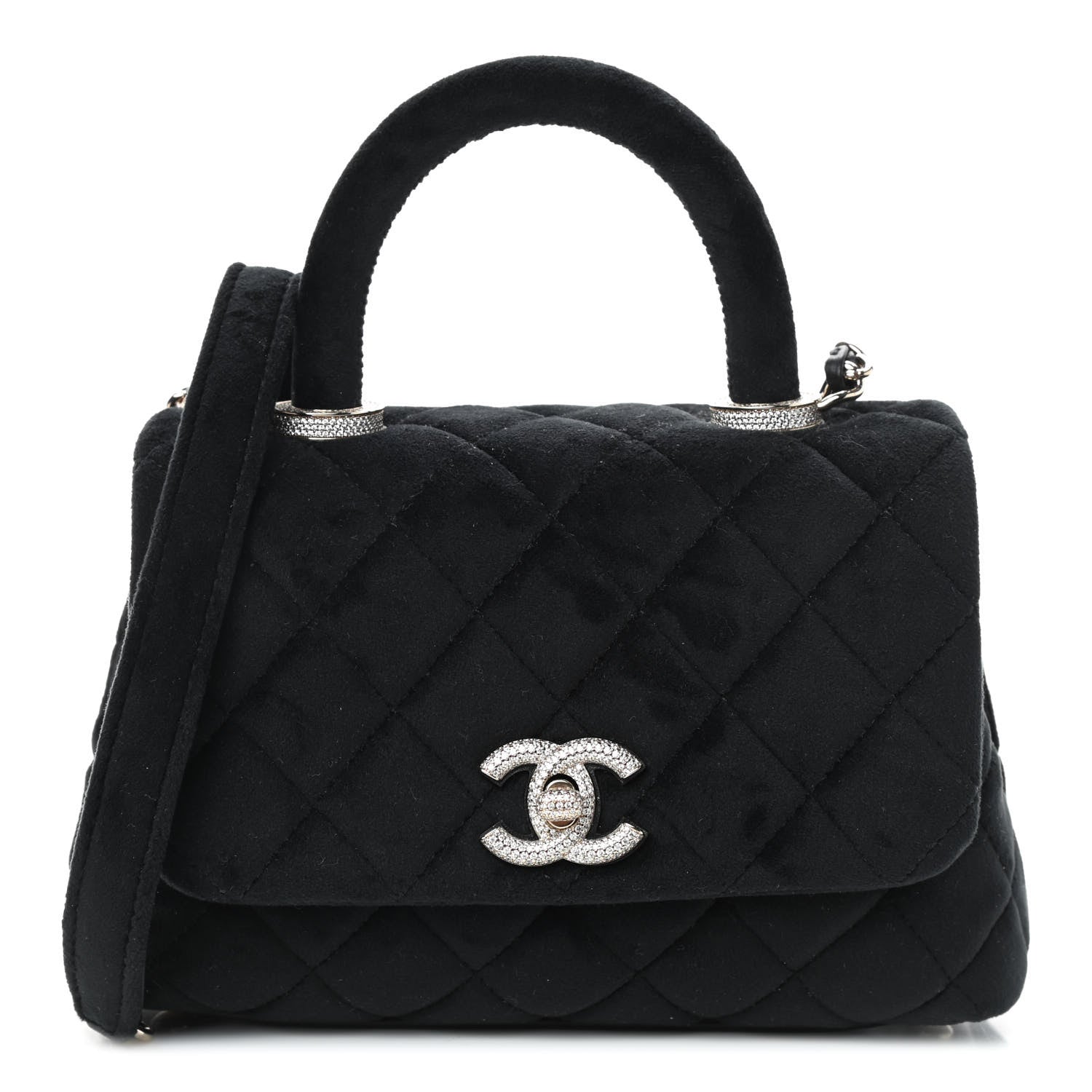 Chanel Velvet Crystal Quilted Extra Mini Coco Handle Flap Black 1 of 8