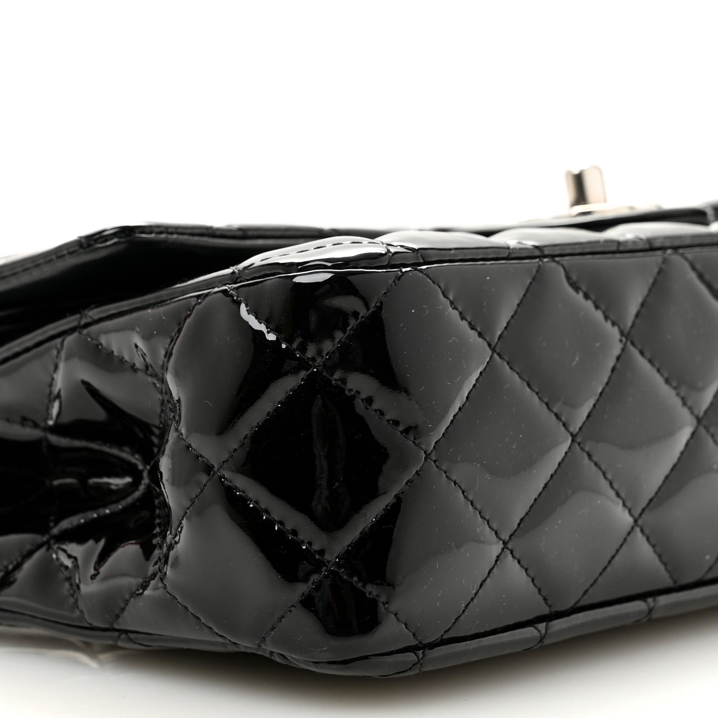 Patent Quilted Medium Double Flap Black