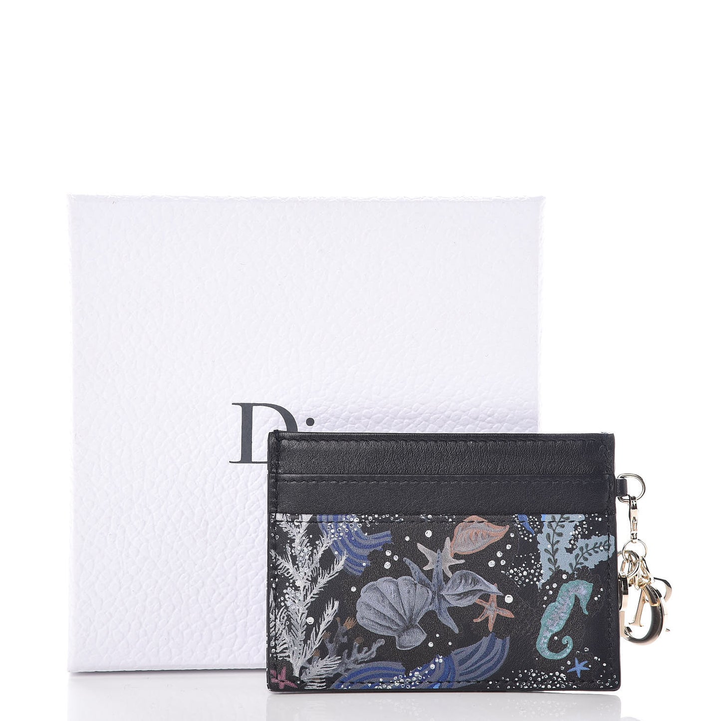 Calfskin Printed Nature Ballet Lady Dior Card Holder Blue