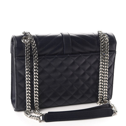 Saint Laurent Grain De Poudre Textured Mixed Matelasse Triquilt Medium Monogram Satchel Deep Marine 3 of 11