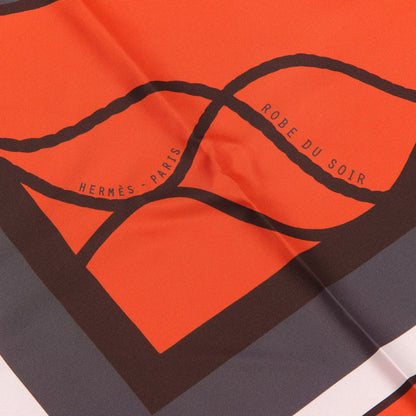 Hermes Silk Robe Du Soir Scarf 90 Orange Soleil Taupe 2 of 4