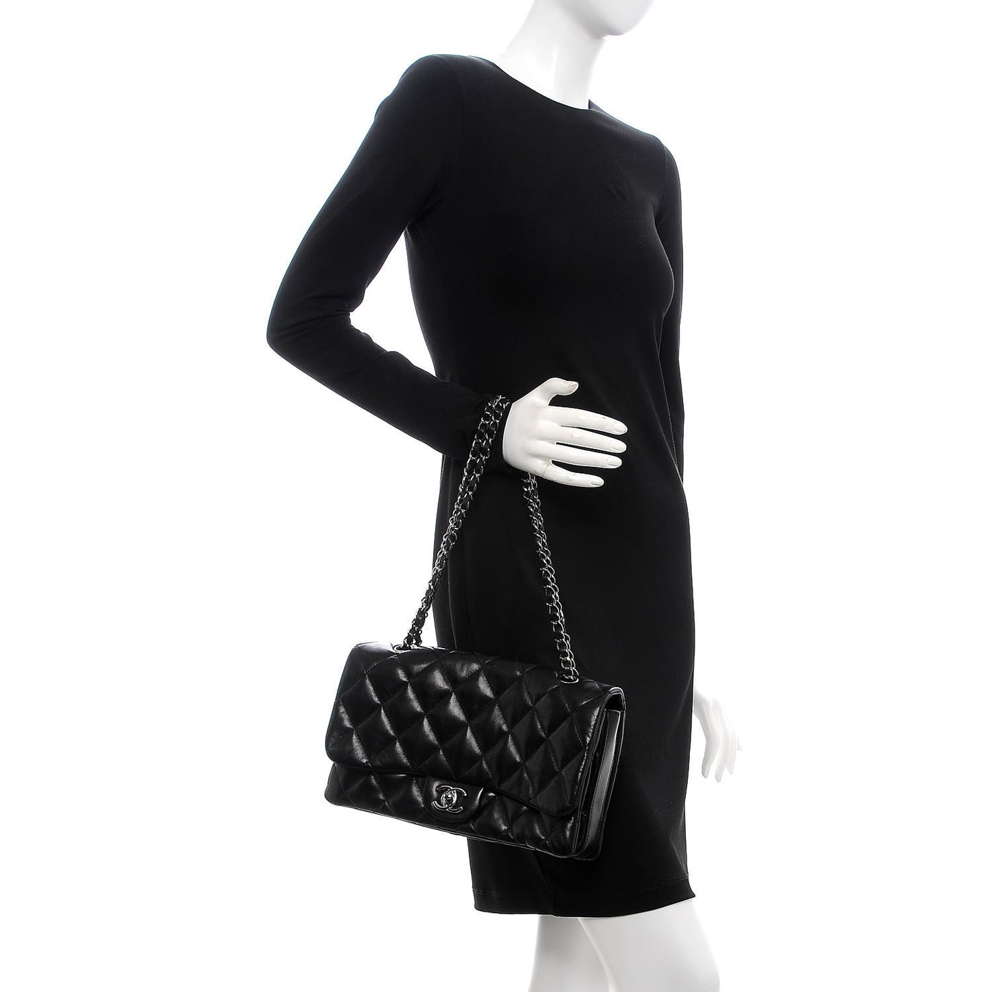 Lambskin Quilted Large 3 Flap Black