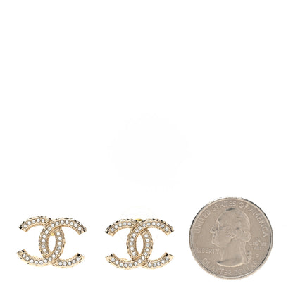 Chanel Metal Crystal CC Earrings Gold 2 of 5