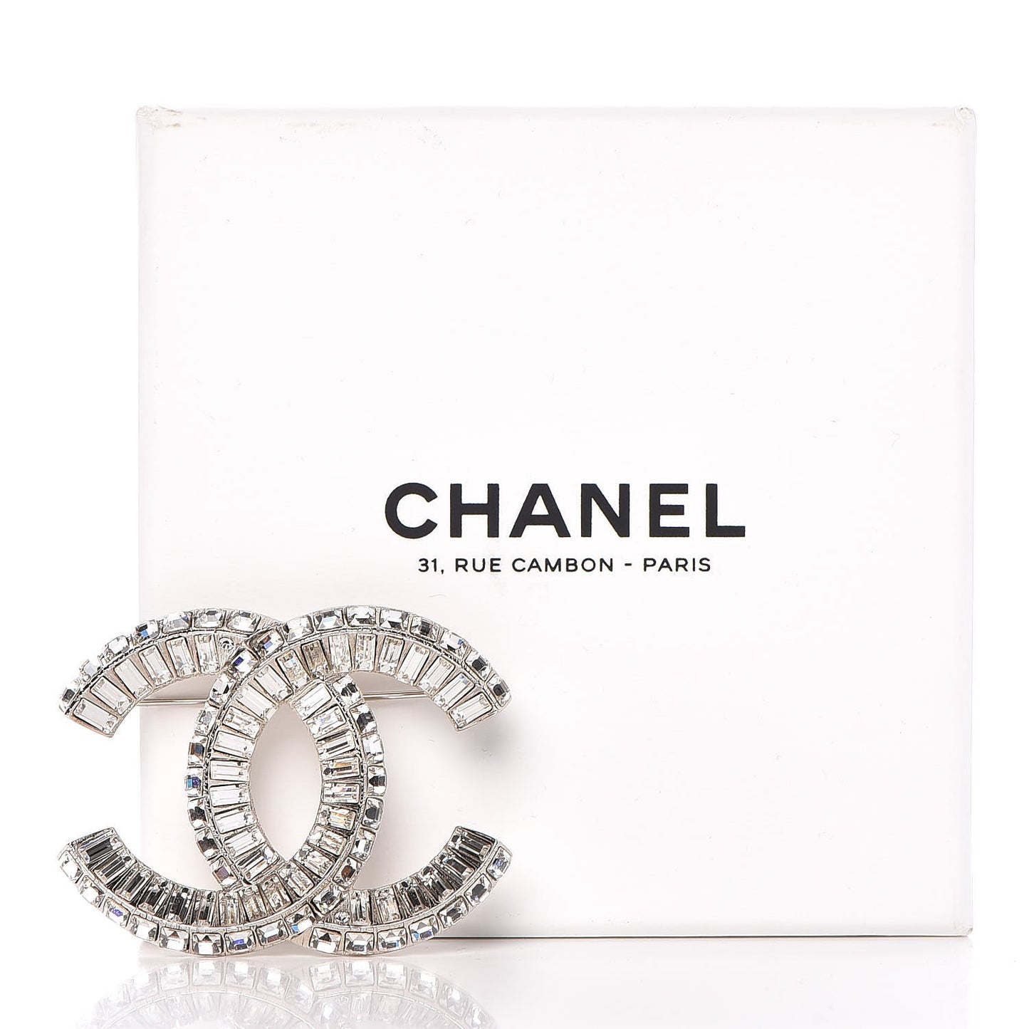 Baguette Crystal CC Brooch Silver