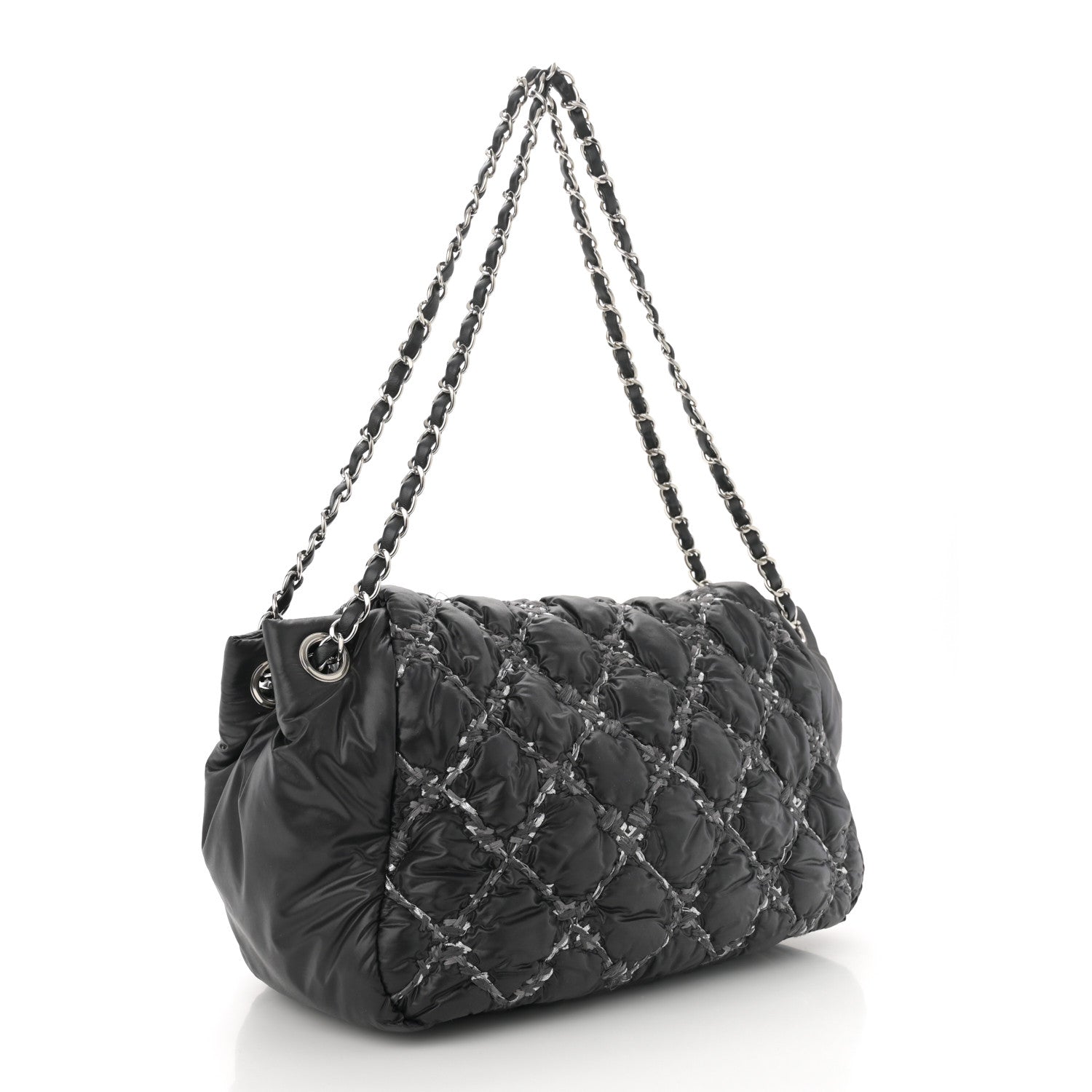 Chanel Nylon Quilted Tweed Stitch Bubble Accordion Flap Black 3 of 12