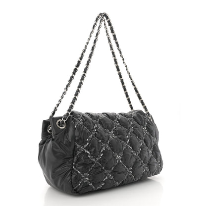 Chanel Nylon Quilted Tweed Stitch Bubble Accordion Flap Black 3 of 12