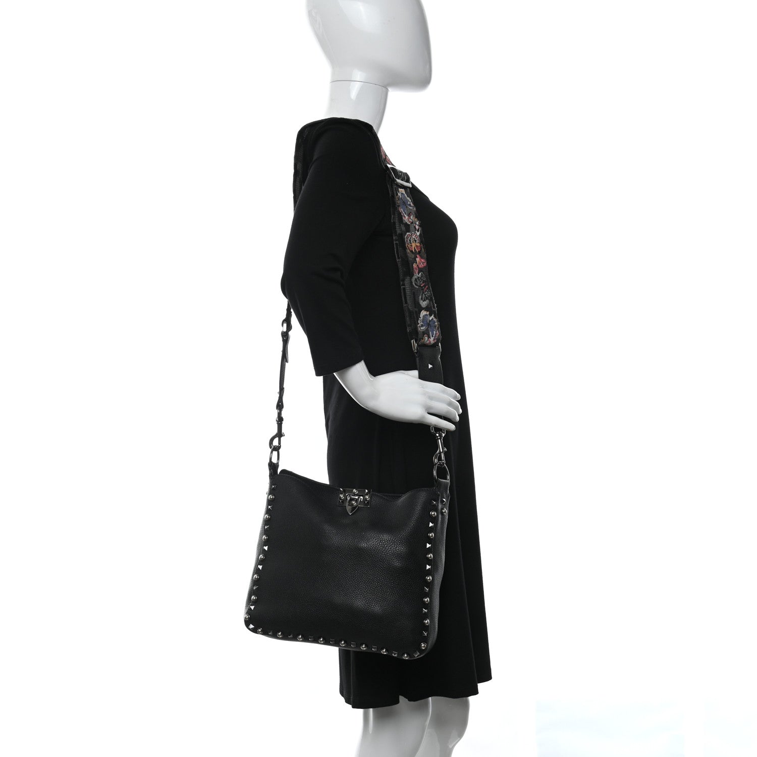 Valentino Garavani Pebbled Calfskin Butterfly Small Guitar Strap Rockstud Rolling Flip-Lock Messenger Bag Black 2 of 9