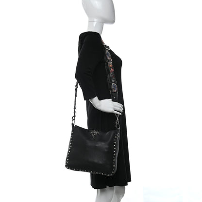 Valentino Garavani Pebbled Calfskin Butterfly Small Guitar Strap Rockstud Rolling Flip-Lock Messenger Bag Black 2 of 9