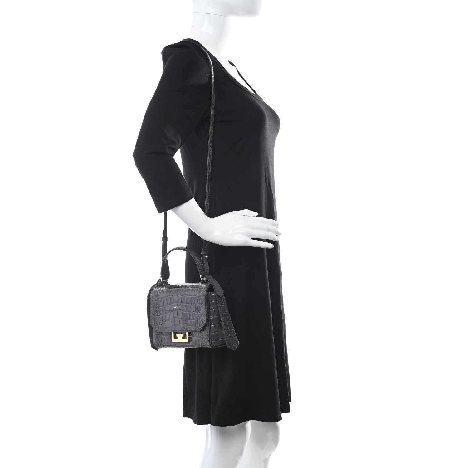 Givenchy Calfskin Crocodile Embossed Eden Mini Top Handle Storm Grey 2 of 10