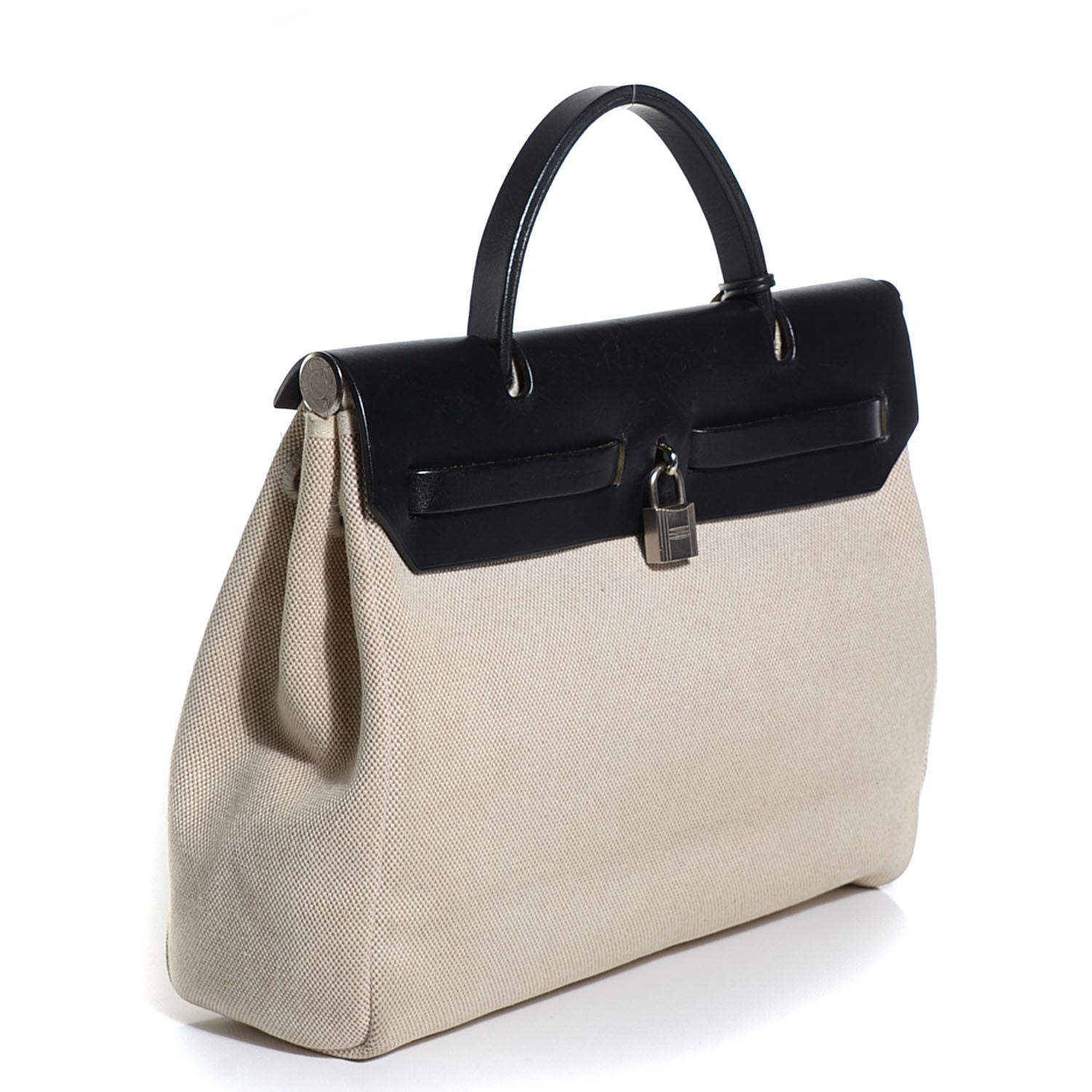 Hermes Vache Calfskin Toile Herbag 30 PM Noir Natural 3 of 14