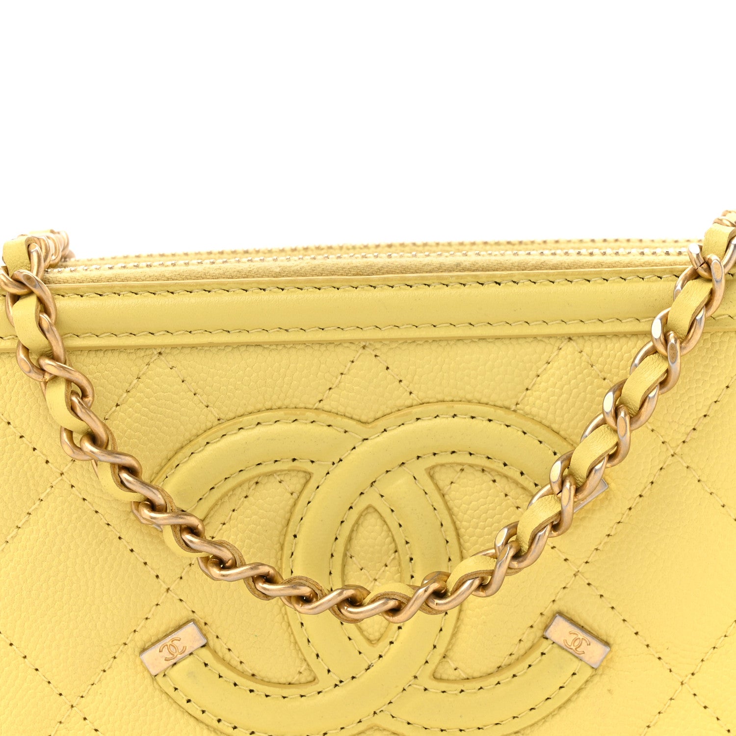 Chanel Caviar Quilted CC Filigree Clutch With Chain Yellow 10 of 17