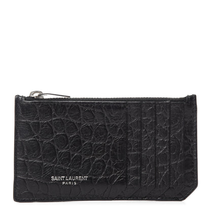 Saint Laurent Calfskin Crocodile Embossed 5 Fragments Zip Pouch Card Holder Black 1 of 8
