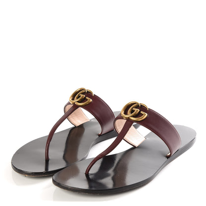 Gucci Calfskin GG Marmont Thong Sandals 39.5 Vintage Bordeaux 2 of 9