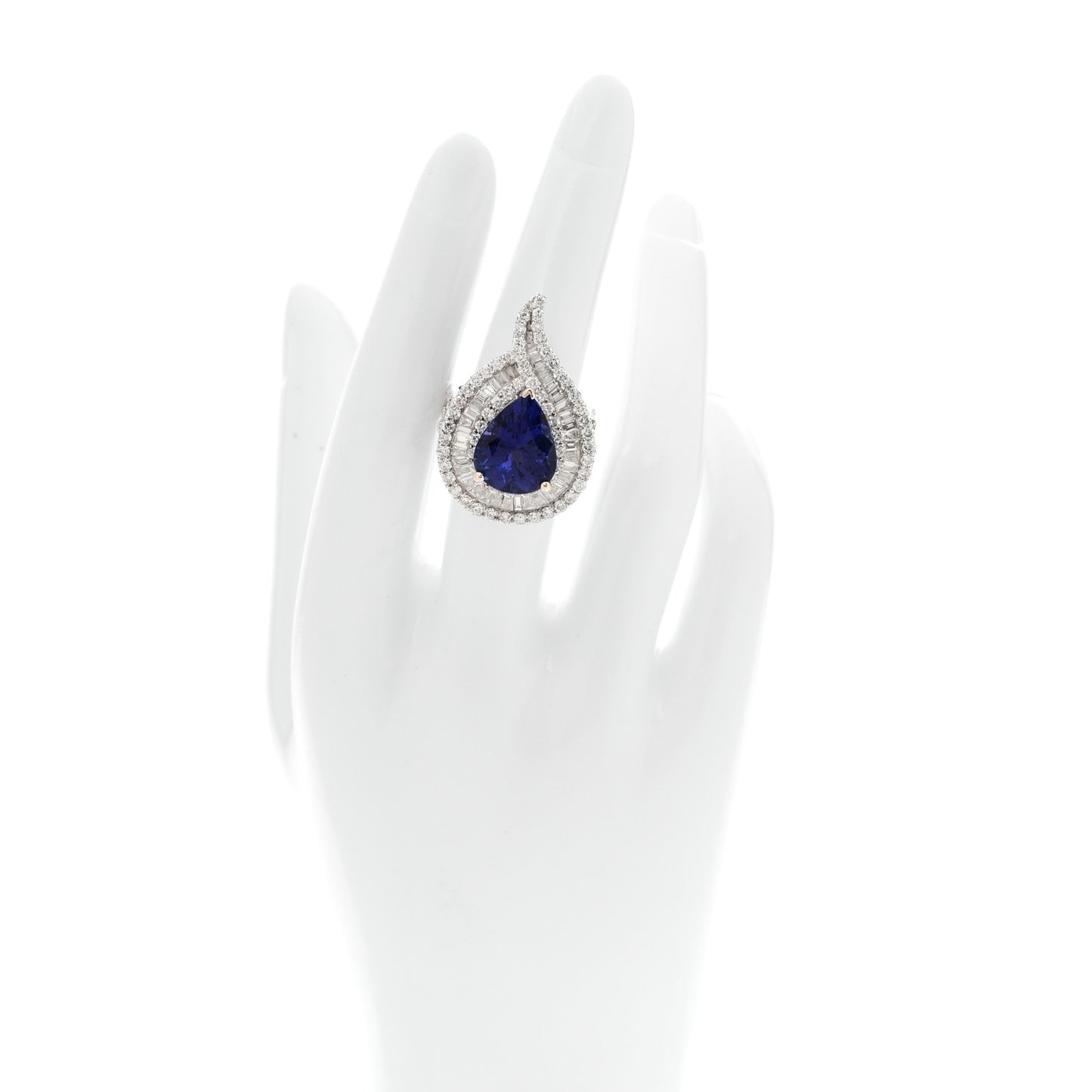 18K White Gold Diamond Tanzanite 3.64ctw Pear Cut Cocktail Ring 54 6.75