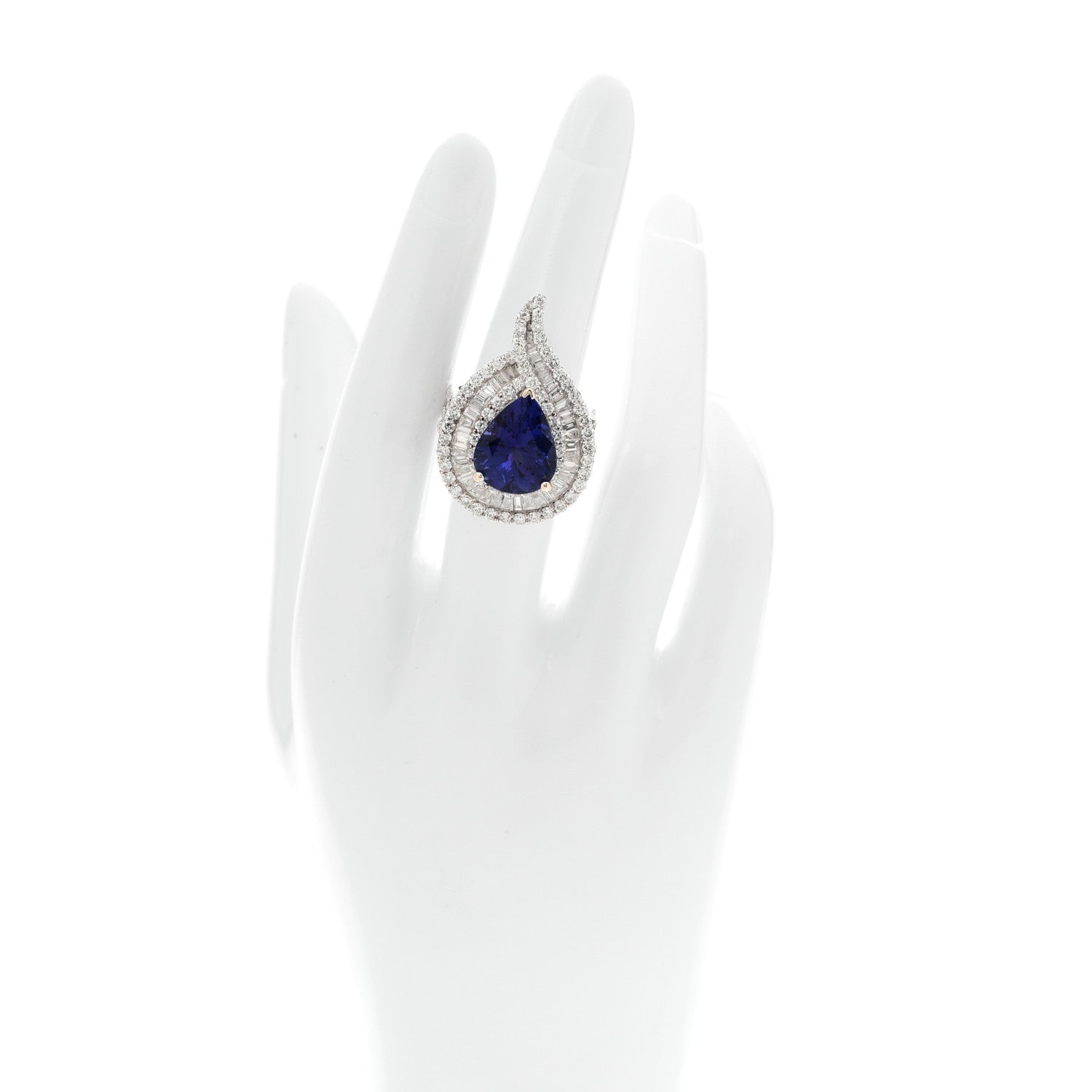 Parker & West by FASHIONPHILE 18K White Gold Diamond Tanzanite 3.64ctw Pear Cut Cocktail Ring 54 6.75 2 of 9