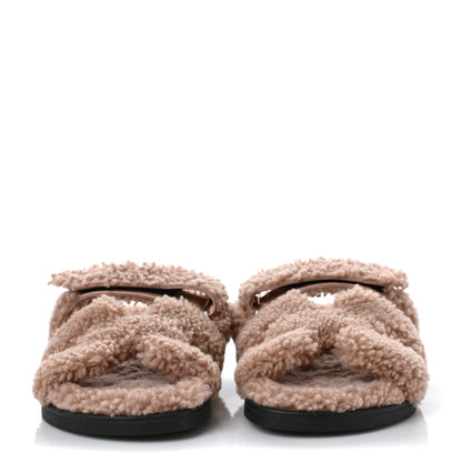 Hermes Woolskin Womens Chypre Sandals 37.5 Bois De Santal 2 of 8