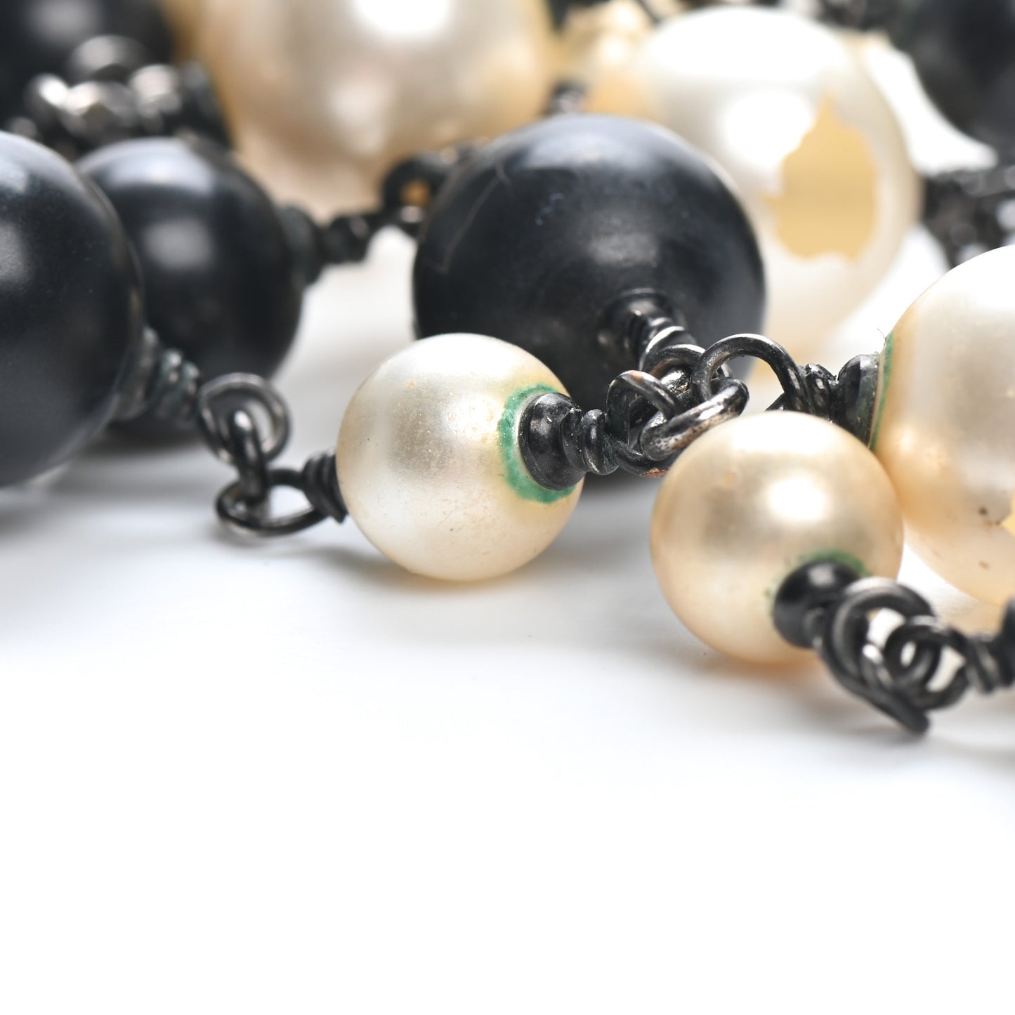 Pearl Bead CC Long Necklace Ruthenium Black