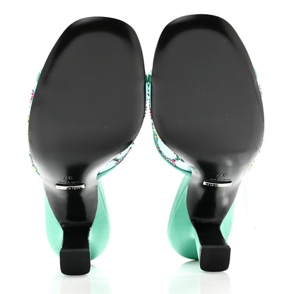 Gucci Tela Retino Nappa Crystal GG Monogram Square G 95mm Slide Sandals 37 Turquoise 6 of 9