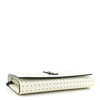 Saint Laurent Grain De Poudre Square Dot Print Monogram Chain Wallet White Matte Black 4 of 13