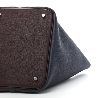 Hermes Taurillon Clemence Casaque Picotin Lock 22 MM Bleu Nuit Framboise Rouge Sellier 9 of 9