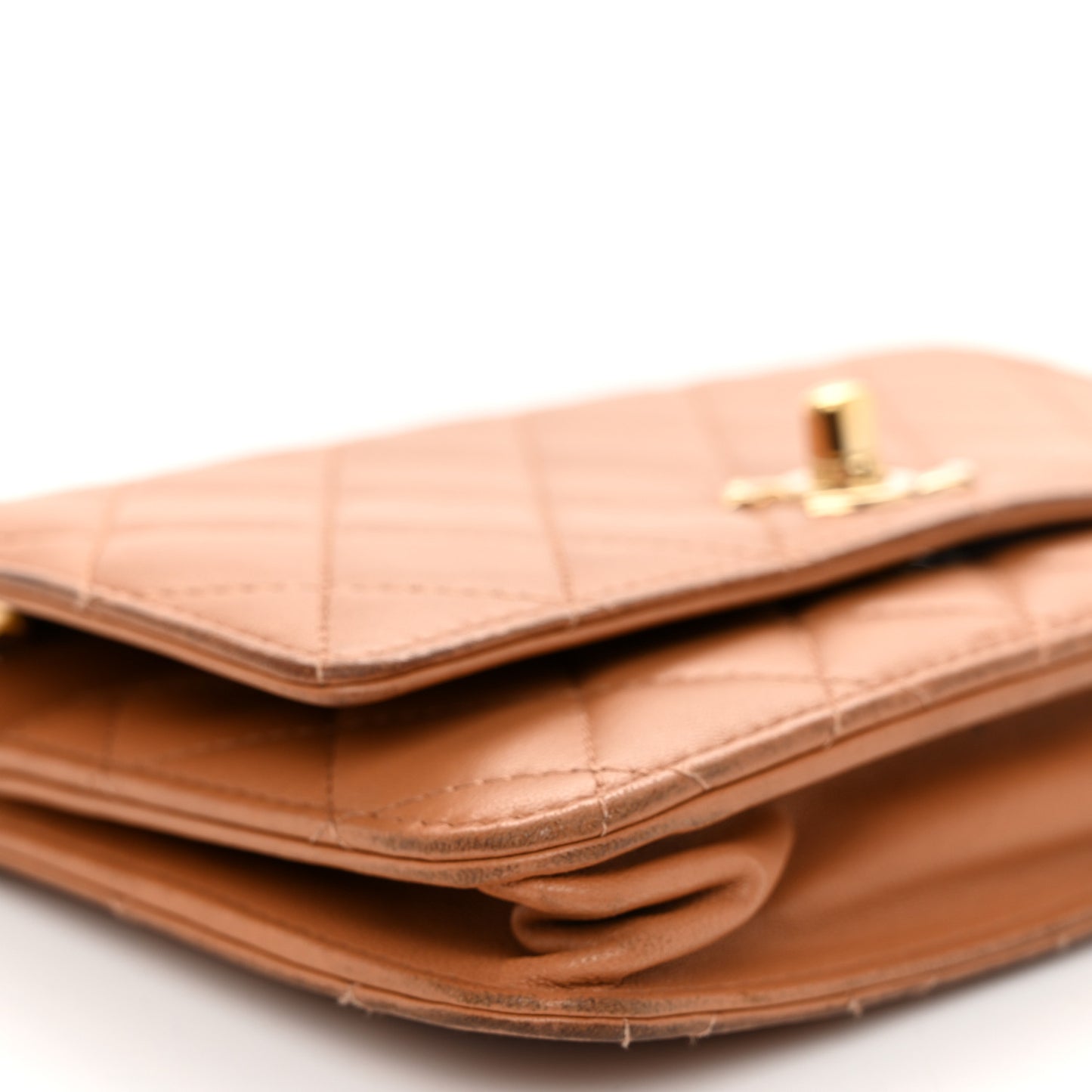 Lambskin Quilted Trendy CC Wallet On Chain WOC Camel