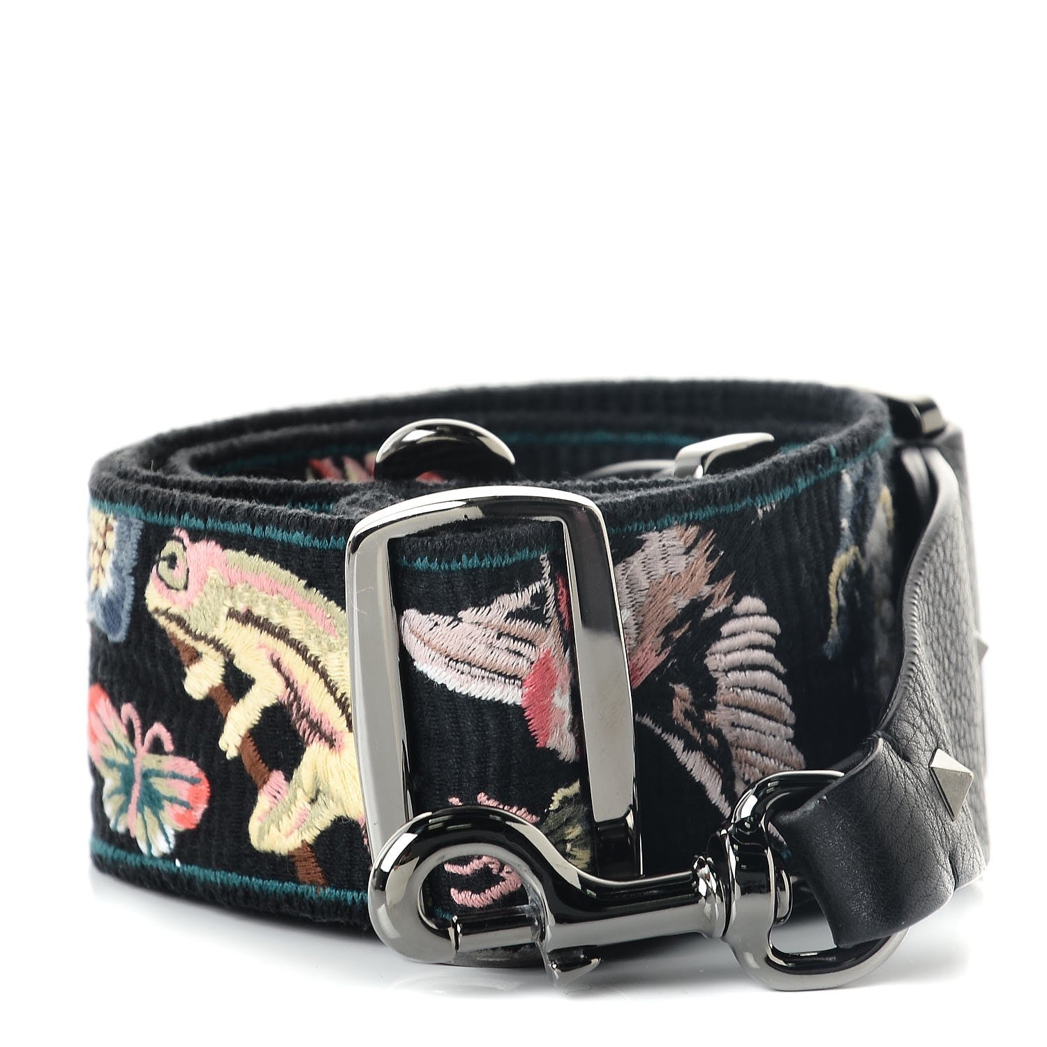 Valentino Garavani Canvas Animal Embroidered Rockstud Guitar Strap 1 of 2