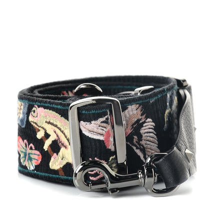 Valentino Garavani Canvas Animal Embroidered Rockstud Guitar Strap 1 of 2