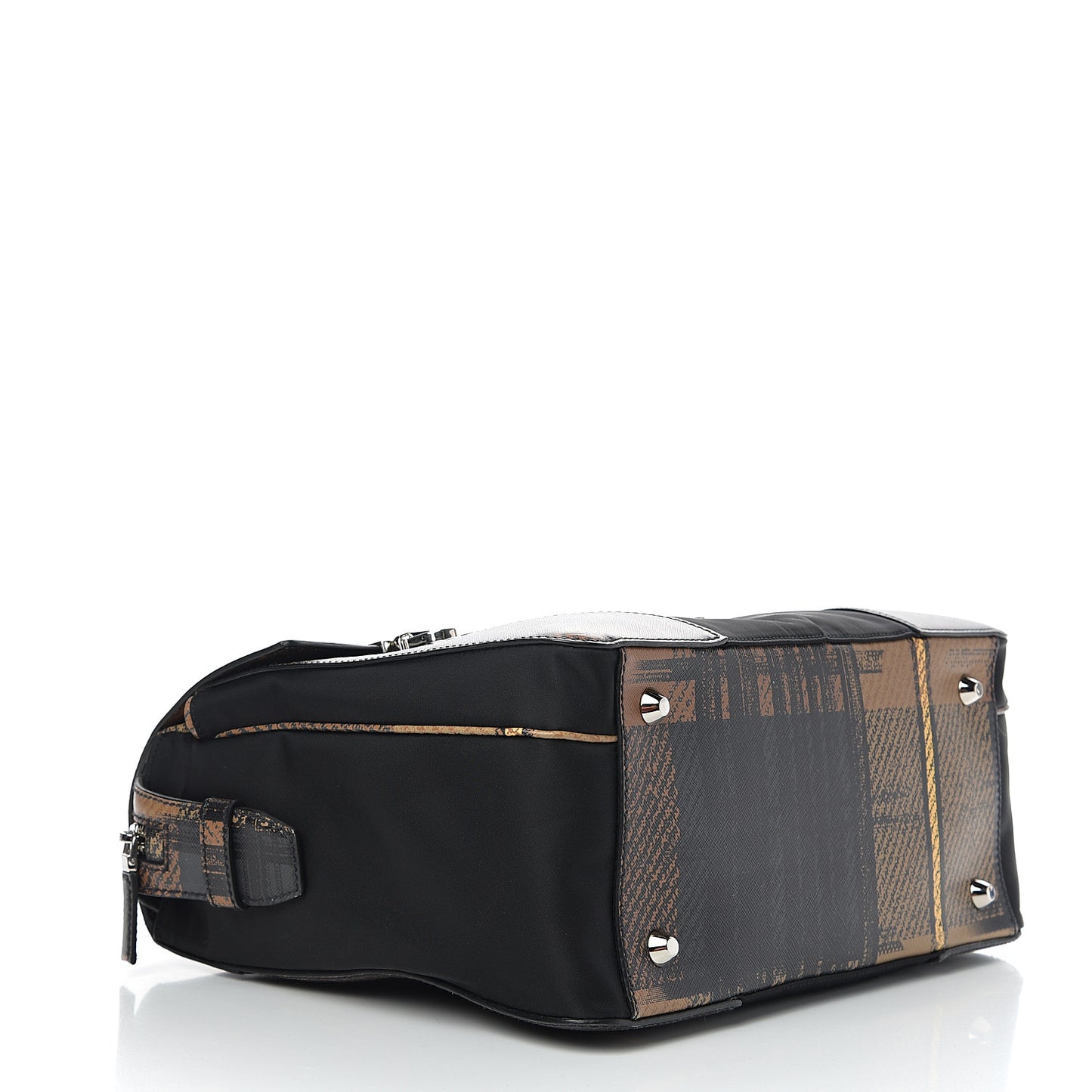 Tessuto Nylon Saffiano Tartan Print Briefcase Cammello