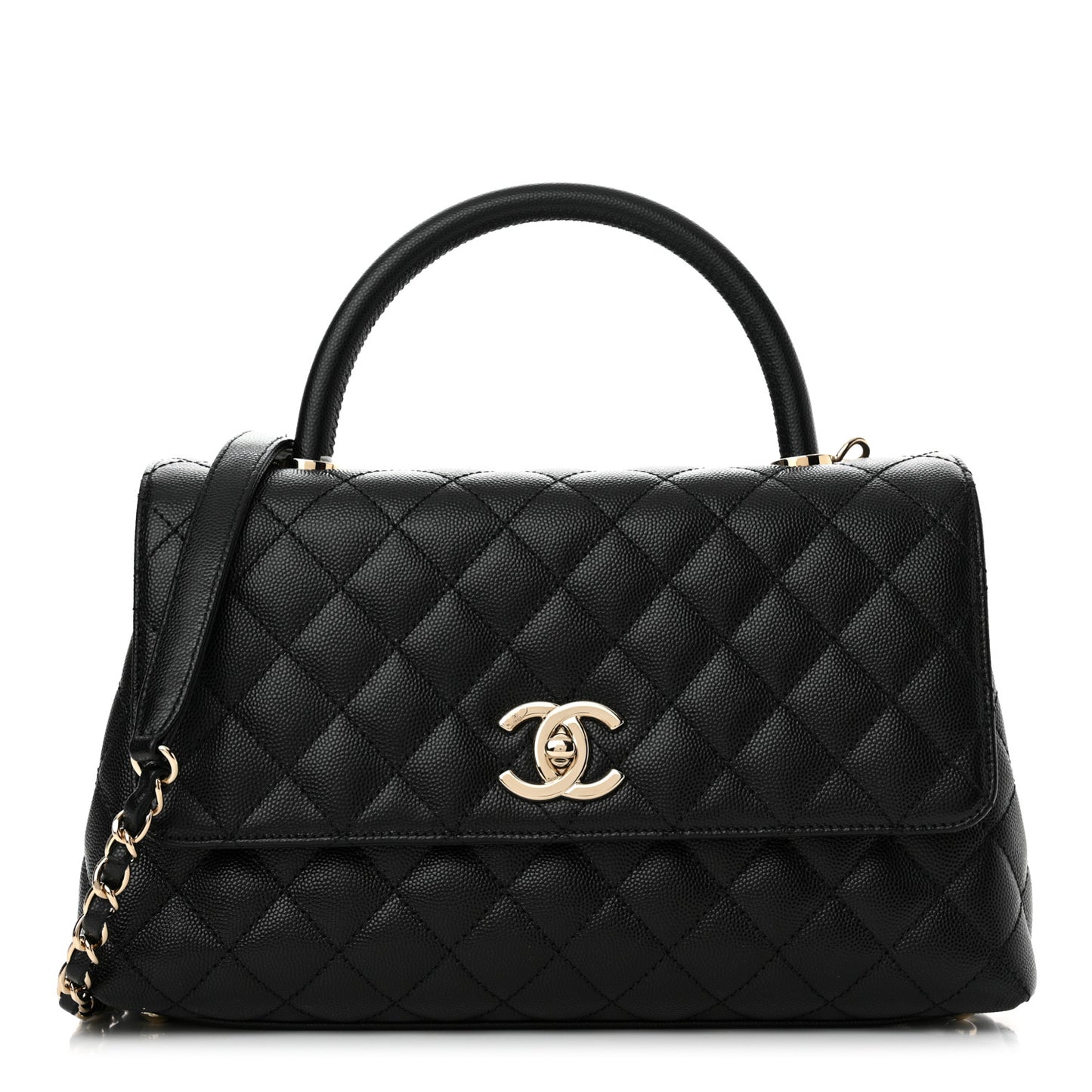 Caviar Quilted Small Coco Handle Flap Black