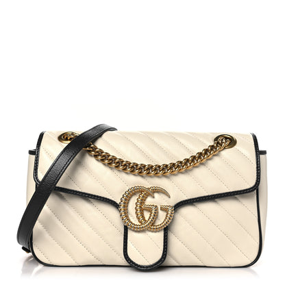 Gucci Vintage Effect Calfskin Matelasse Diagonal Small Torchon GG Marmont Shoulder Bag Mystic White Blue Agata 1 of 9