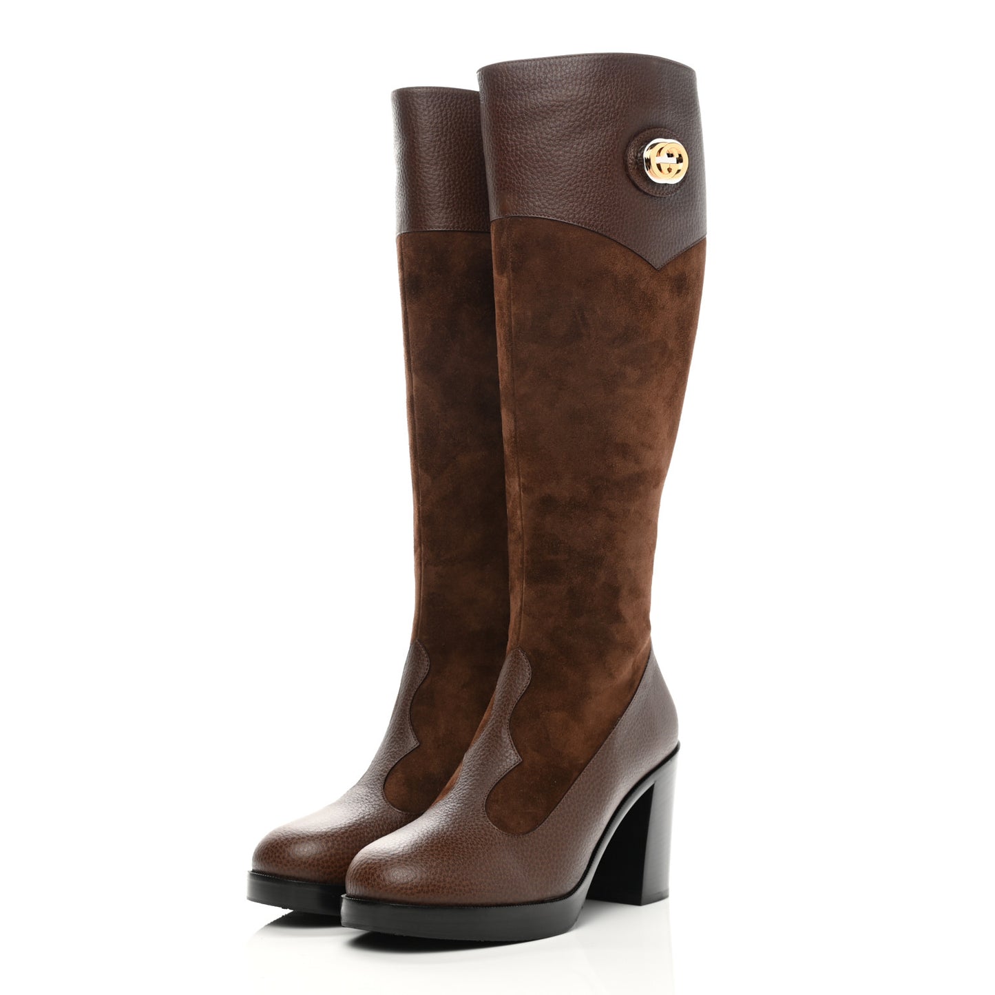 Austin Calfskin Super Softy Suede Interlocking G Knee High Boots 38.5 Brown Mahogany