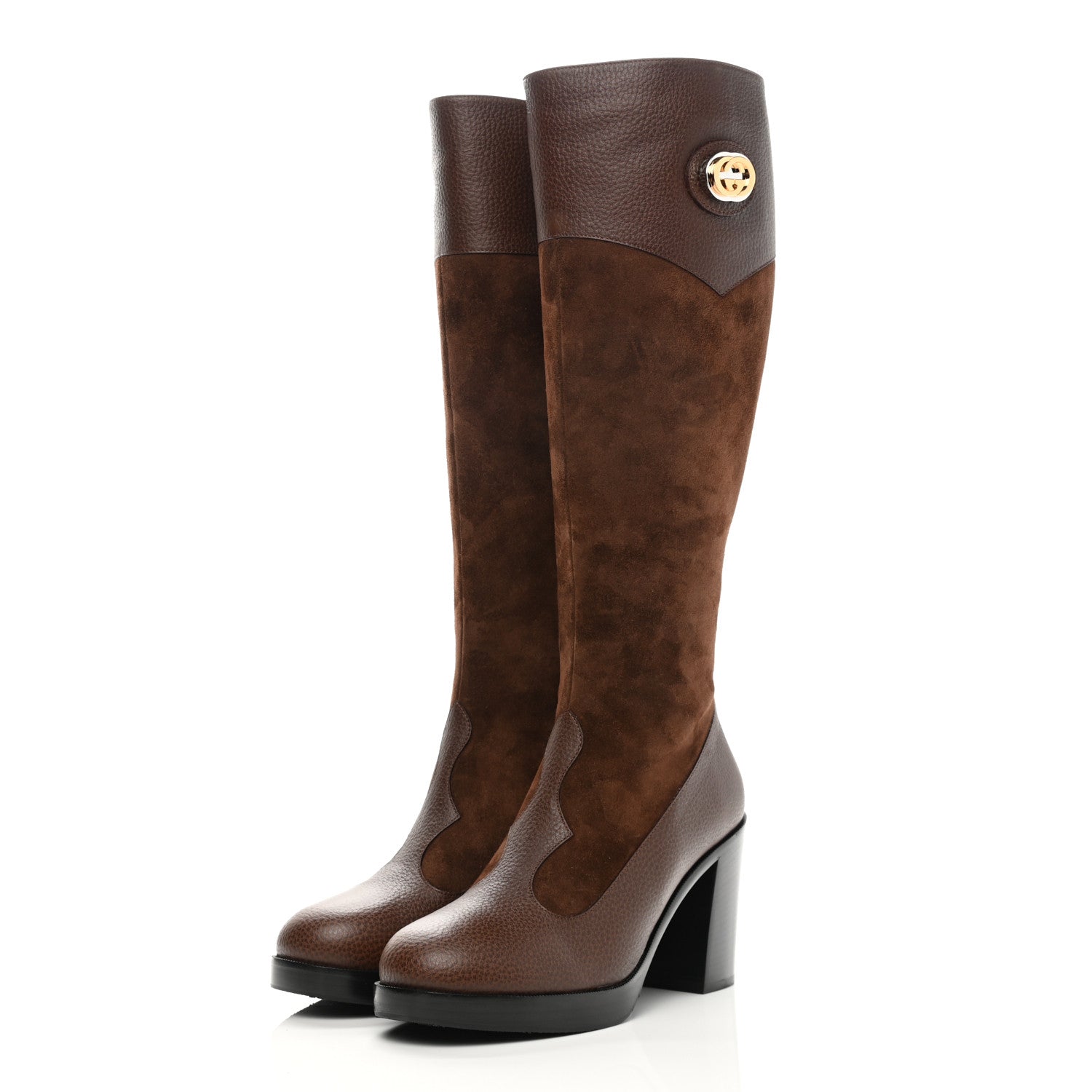 Gucci Austin Calfskin Super Softy Suede Interlocking G Knee High Boots 38.5 Brown Mahogany 3 of 12