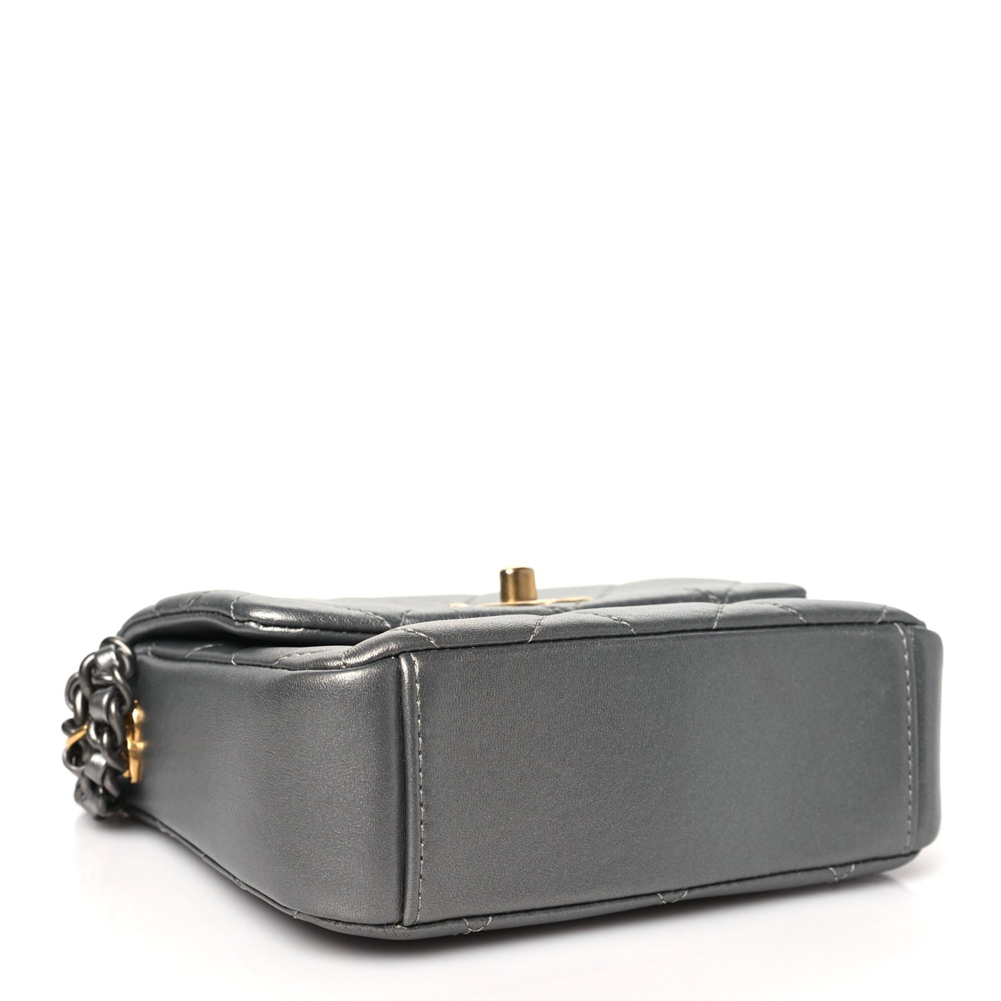 Metallic Lambskin Quilted Mini Side Note Flap Grey