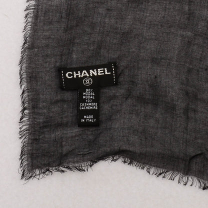Chanel Modal Cashmere Sequins Logo Scarf Shawl Black White 4 of 5