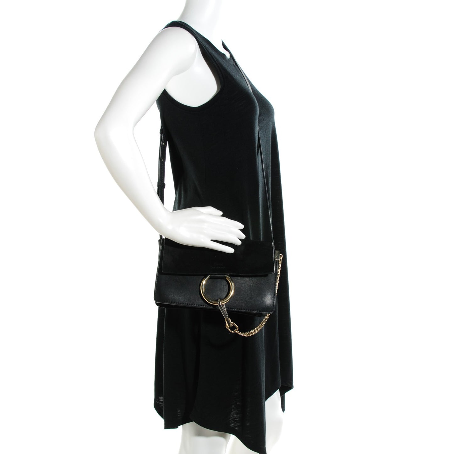 Suede Calfskin Small Faye Shoulder Bag Black