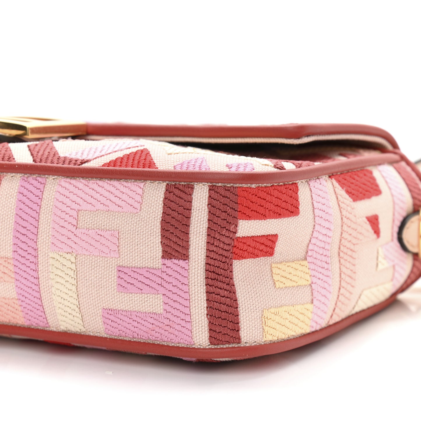 Canvas Vitello King FF Embroidered Baguette Rosa Quarzo Bloody Mary Multicolor