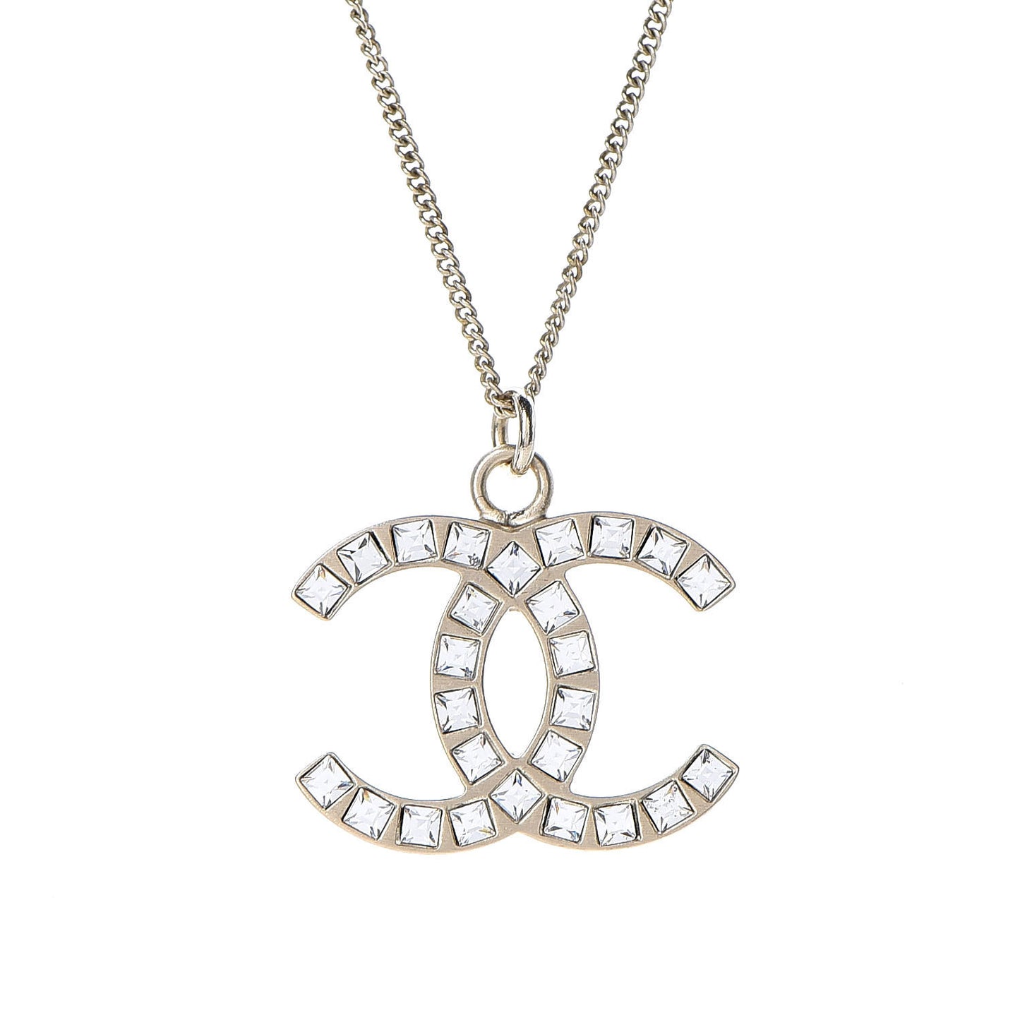 Baguette Crystal CC Necklace Light Gold