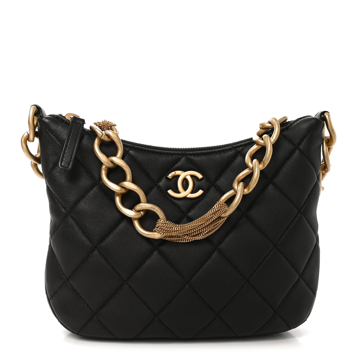 Lambskin Quilted CC Chain Hobo Black