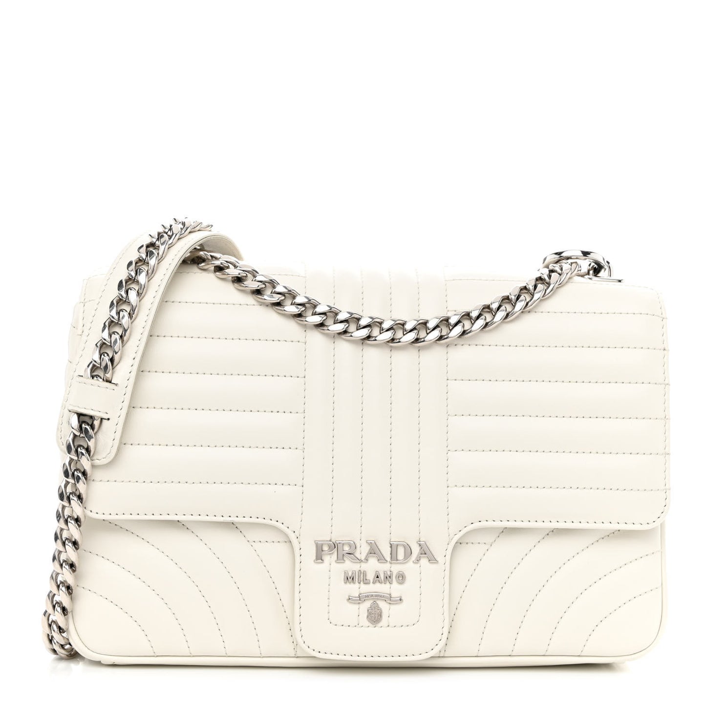 Soft Calfskin Impunture Diagramme Large Chain Flap Shoulder Bag White