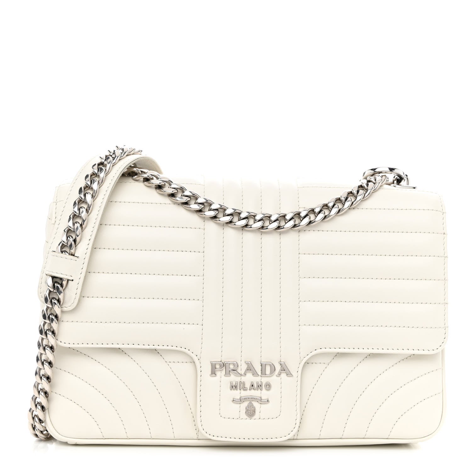 Prada Soft Calfskin Impunture Diagramme Large Chain Flap Shoulder Bag White 1 of 10